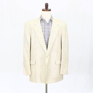 Vintage 1990s 46R Beige Blazer Sport Coat Jacket 2-Button Check Y327